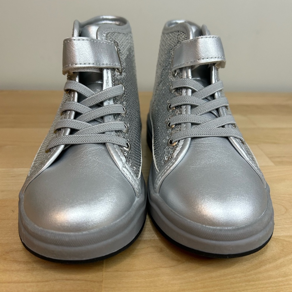 Bernal Kids High Top Sneakers 12 Silver Sequin Strap Shoes NWT